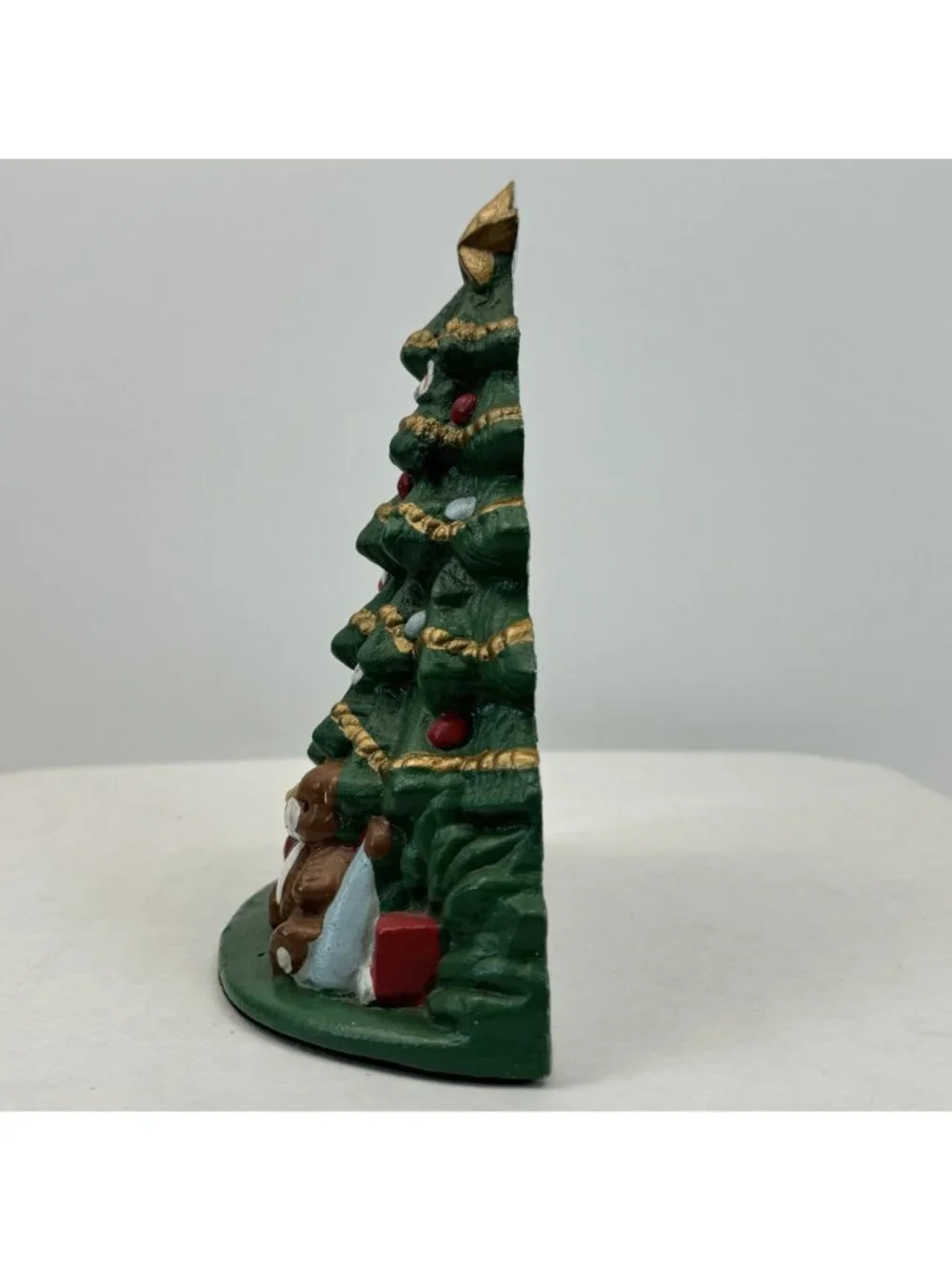 Vintage Lillian Vernon Christmas Tree Cast Iron Doorstop 7.5
